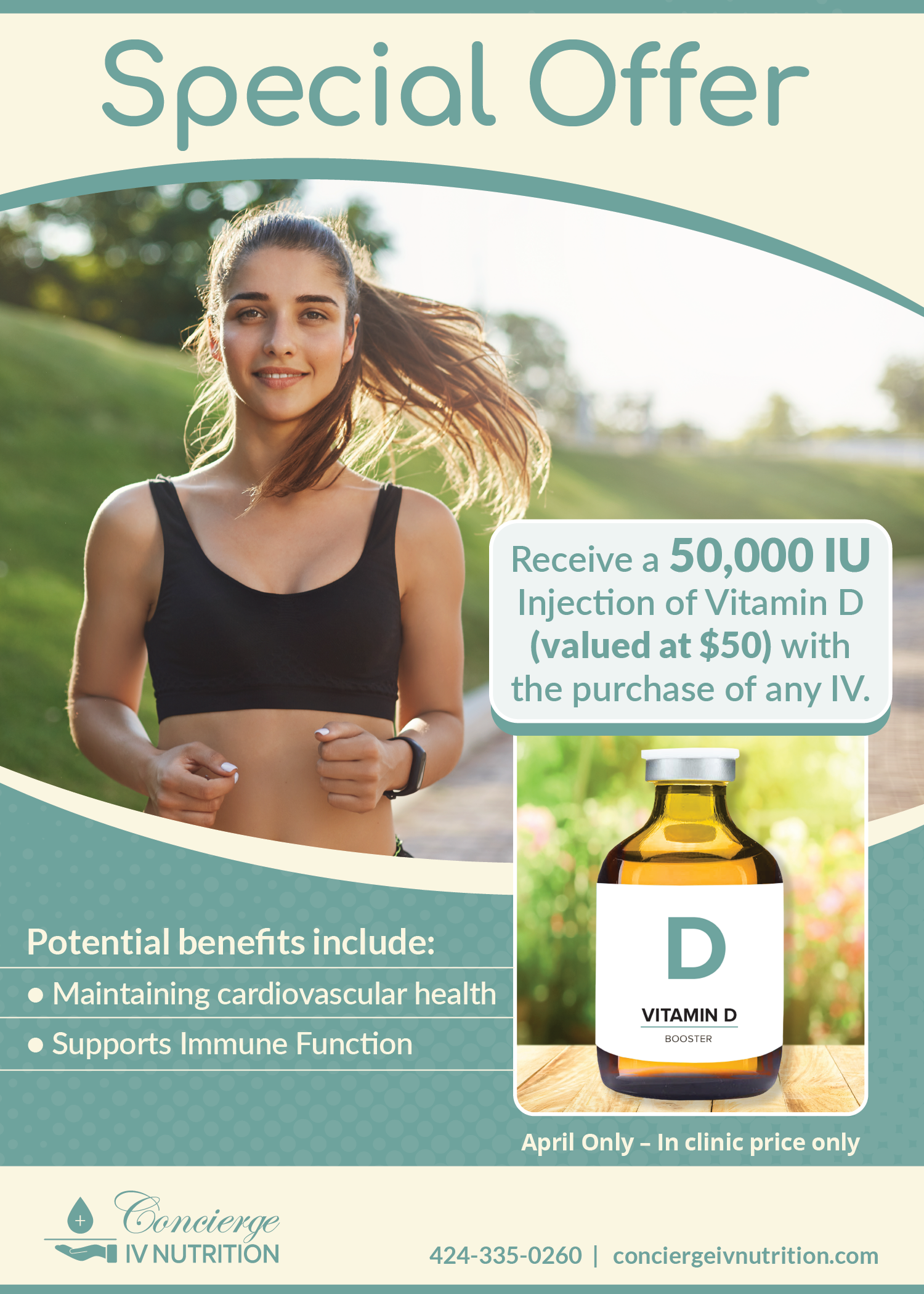 April 2022 Special Offer Vitamin D Injection with IV purchase. Concierge IV Nutrition in Beverly Hills.